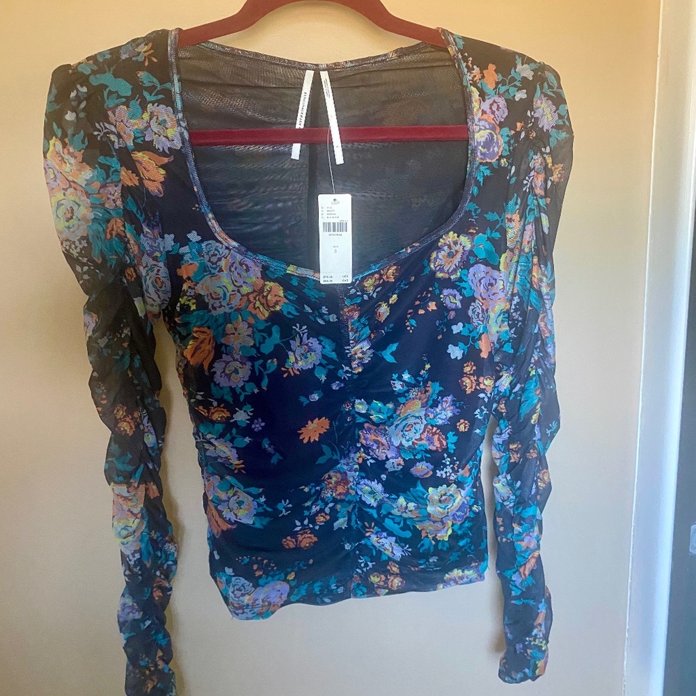 Anthropologie Sheer Floral Top - Small